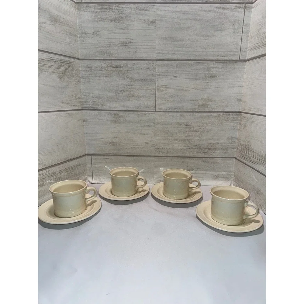 Homer Laughlin Ivory Ceramic Cup and Saucer‎ Set of 4 Vintage USA Creamware